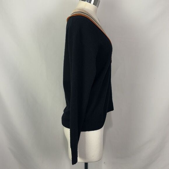 Sandro Colle Striped Neck Wool Cashmere Sweater - Picture 4 of 7